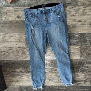 Torrid bomshell skinny button fly Light Blue Distressed Ankle Jeans women’s 16R